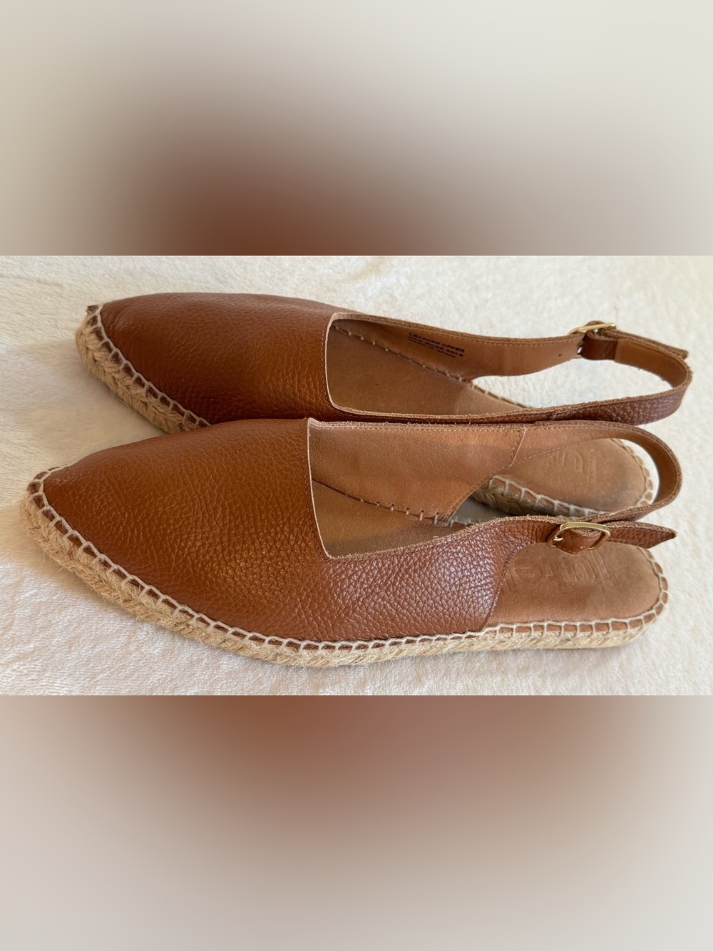 Jutelia Women’s Brown Leather Slingback Flat Espadrille Sandals Size 39 / US 8.5